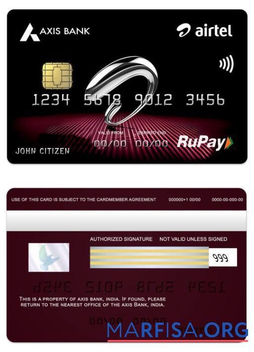 Realistic India Axis Bank Airtel RuPay credit card download for verification